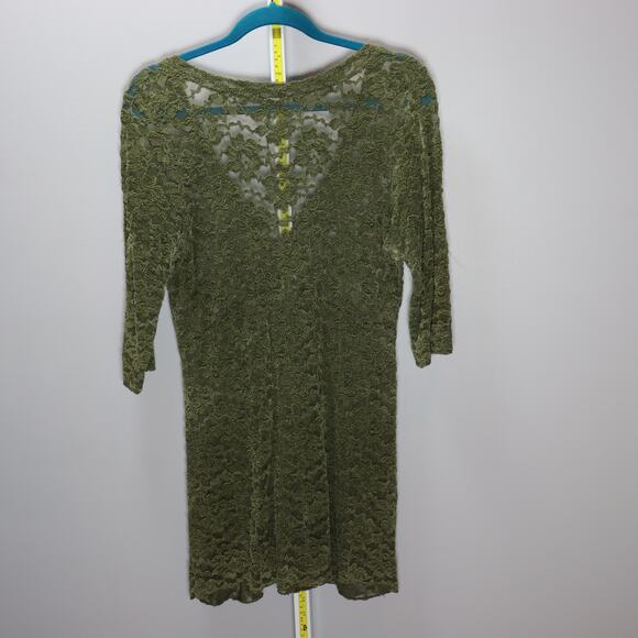 Surrealist Olive Green Sheer Lace 3/4 Sleeve Tunic Dress Size M - Picture 2 of 3